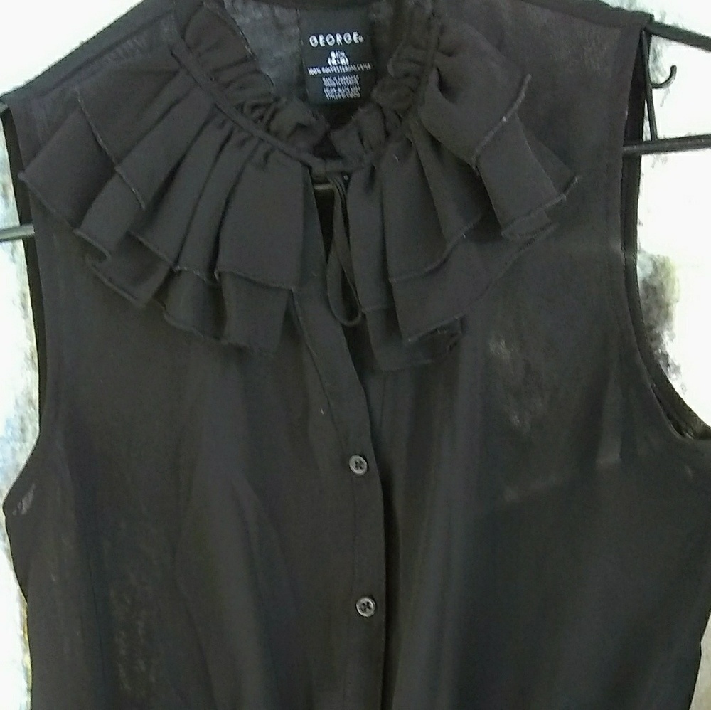Sz small Black Sheer Button Front Blouse